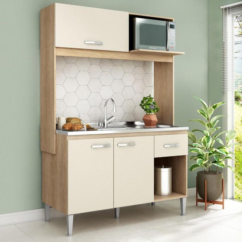 Cozinha Compacta Fellicci Sarah CC14 Carvalho e Champanhe